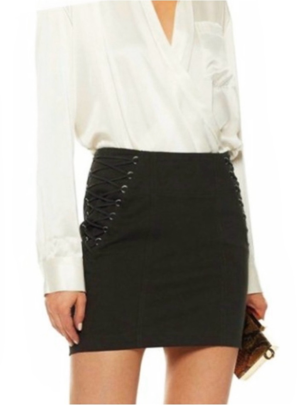 High-Waist Black Lace-Up Mini Skirt